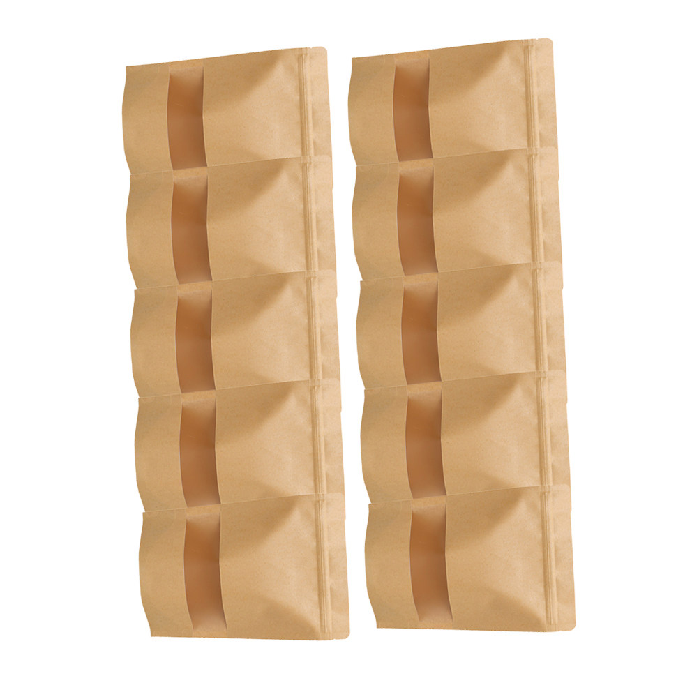 Food Storage Bag - 50枚入り、環境に配慮したクラフト紙製の自立式ジッパー付き袋。透明窓付きで、乾燥食品、コーヒー、紅茶、キャンディー、ジャーキー、バスソルトなどの保存に最適。