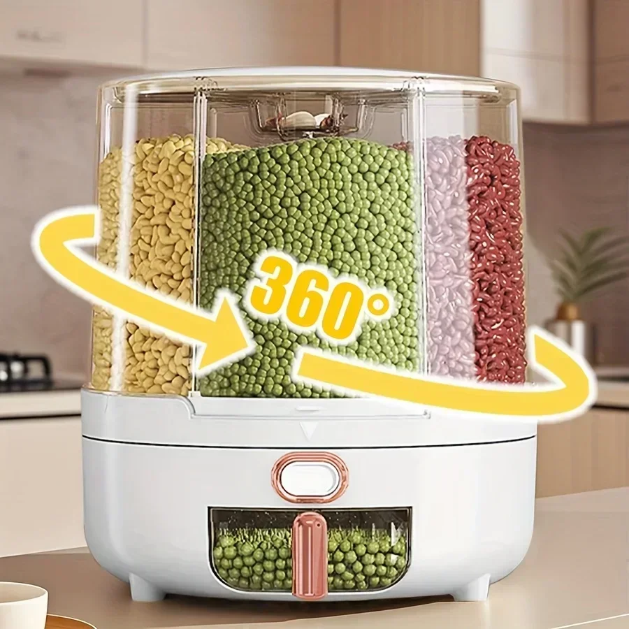 Food Storage Meals - 6区画360 ° 回転式密閉食品保存容器 - シリアル、キャンディー、米用の防湿 -