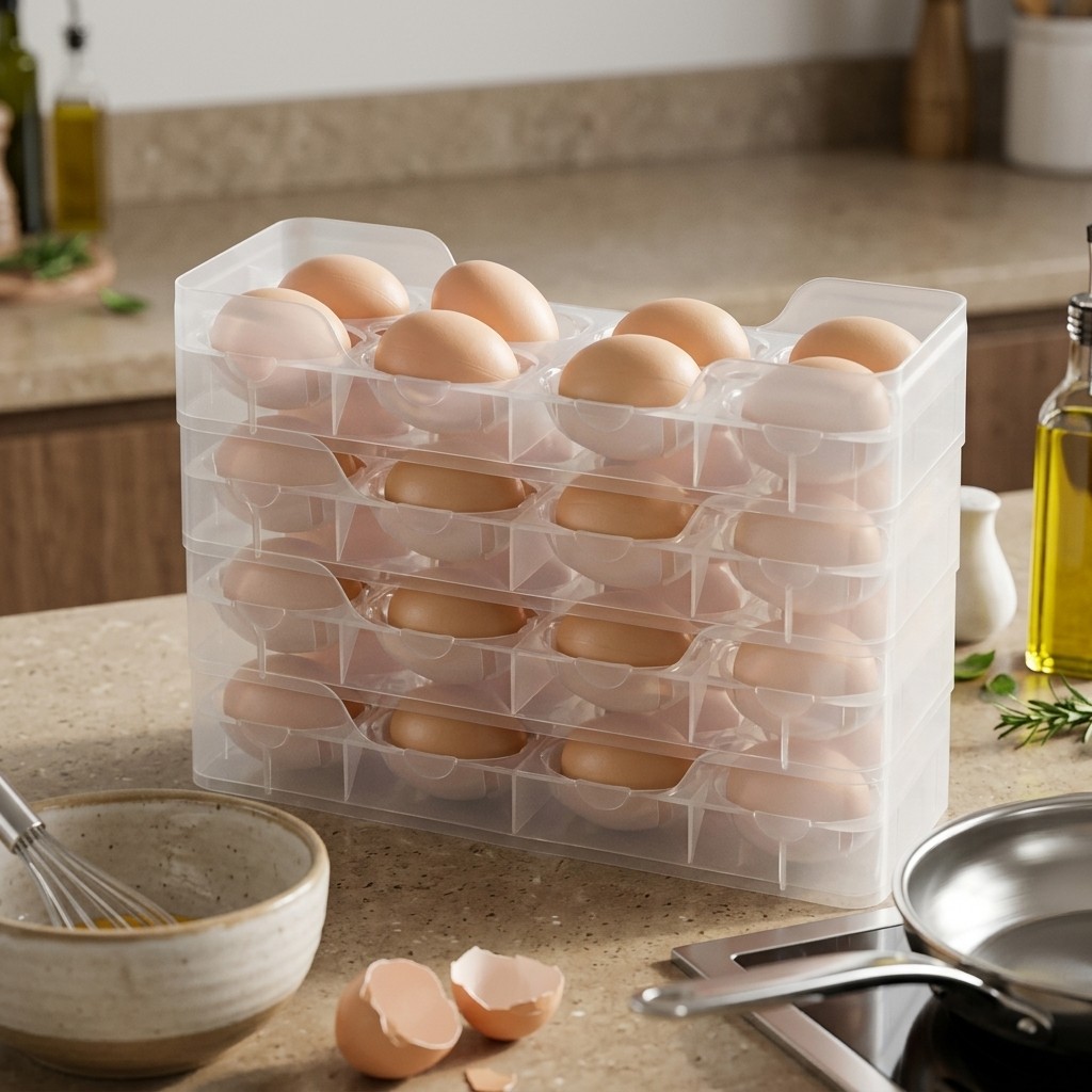 Food Storage With Dividers - 積み重ね可能な卵ホルダー 冷蔵庫オーガナイザー 透明卵収納ボックス キッチンカウンタートップ 冷蔵庫サイドドアトレイ プラスチック容器