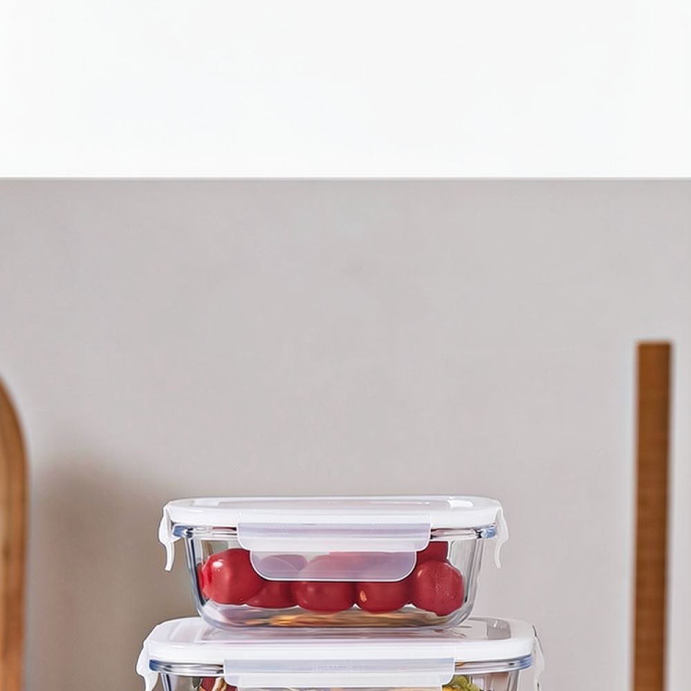 Food Storage With Dividers - 電子レンジ対応のガラス製弁当箱。仕切り付きで、密閉性が高く、汁漏れしにくい。オフィス、学校、ピクニックでの食事の準備に最適。