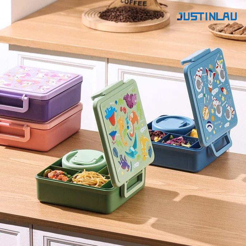 Food Storage Oven Safe - ランチボックス 漫画フルーツサラダ弁当箱 食器付き 子供用 ポータブル 学生