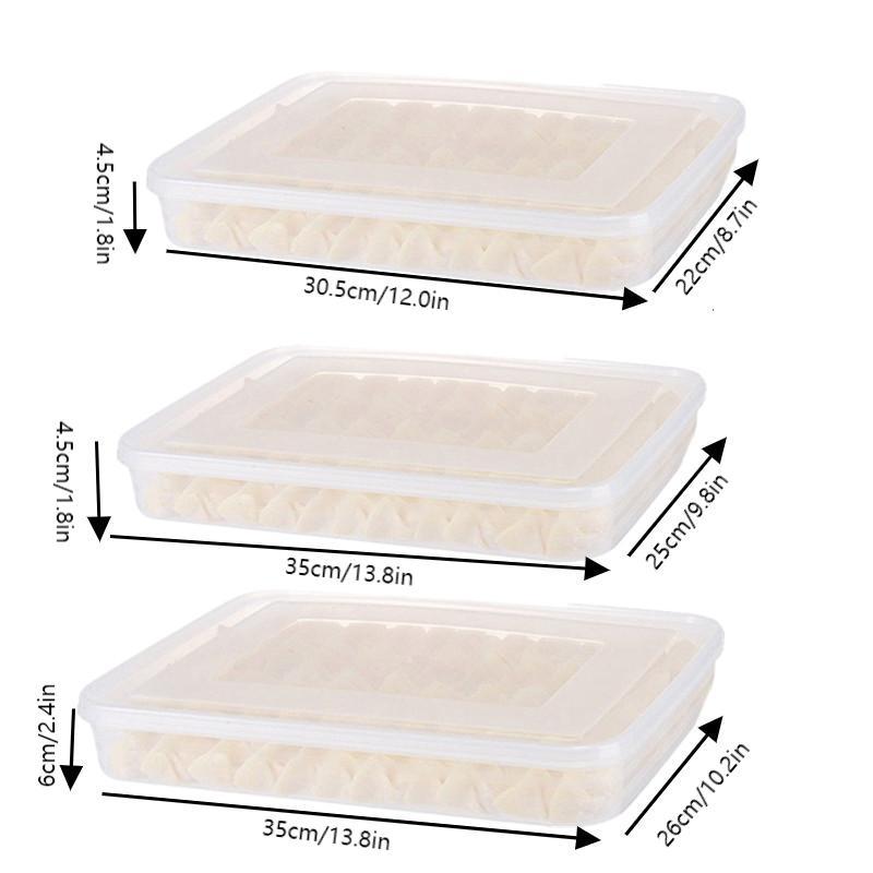 Food Storage With Dividers - 餃子、果物、野菜、肉、ケーキ用キッチン収納ボックス、冷蔵庫オーガナイザー、透明食品容器トレイ