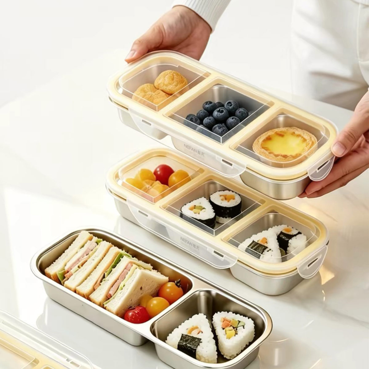 ステンレス製の蓋付き食品保存容器、食品グレードの密閉ランチボ - Food Storage Meals のレビューと価格