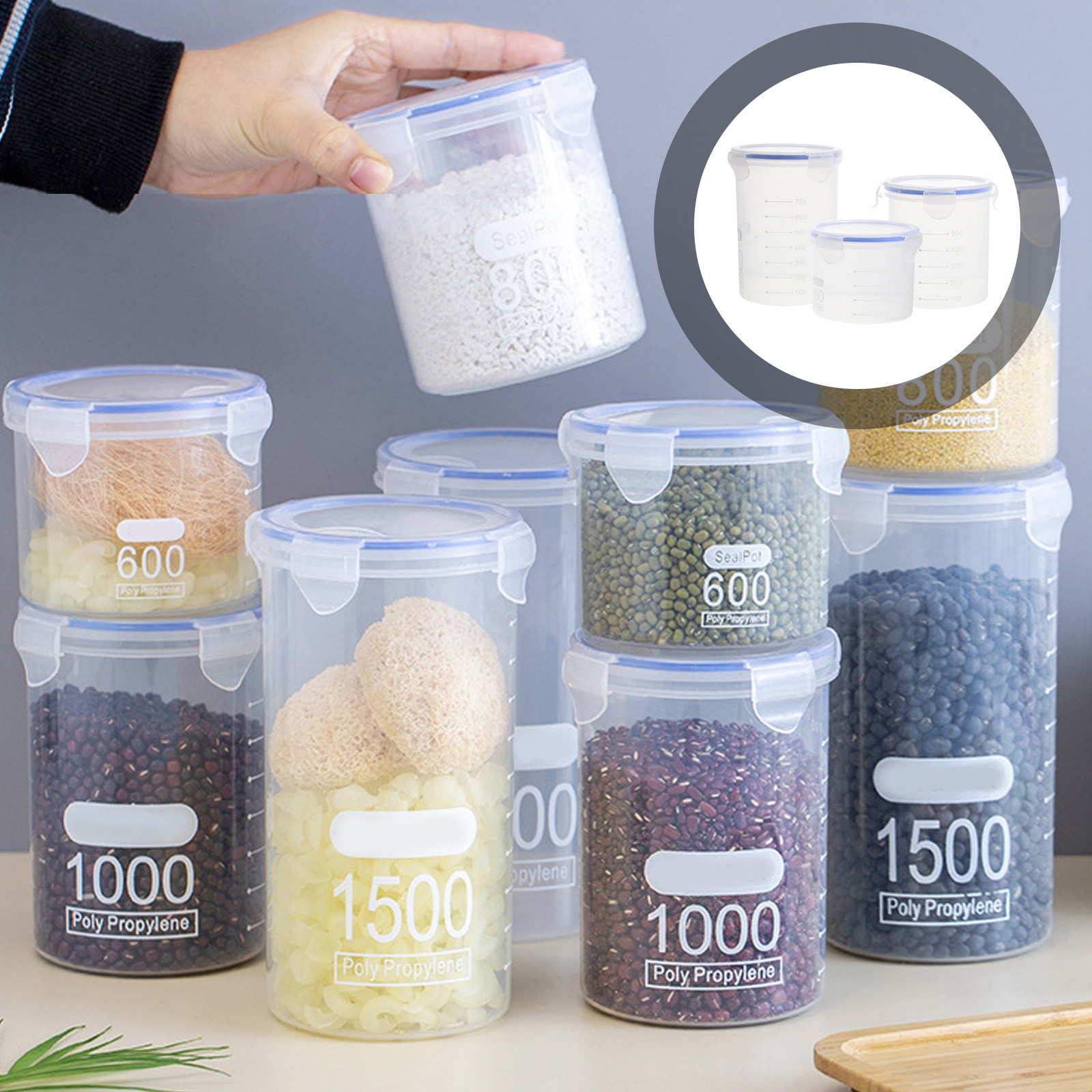 6個入り、密閉式の保存容器。透明プラスチック製で、穀物や食品 - Food Storage Containers のレビューと価格