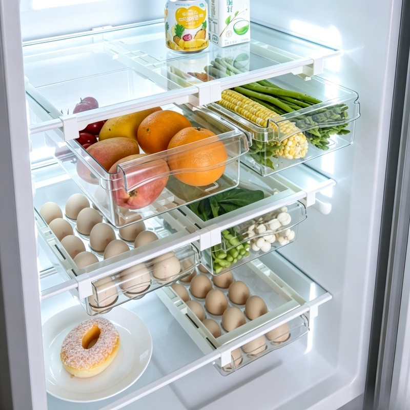 吊り下げ式スライドドロワー冷蔵庫収納ボックス、引き出し式プラ - Food Storage With Dividers のレビューと価格