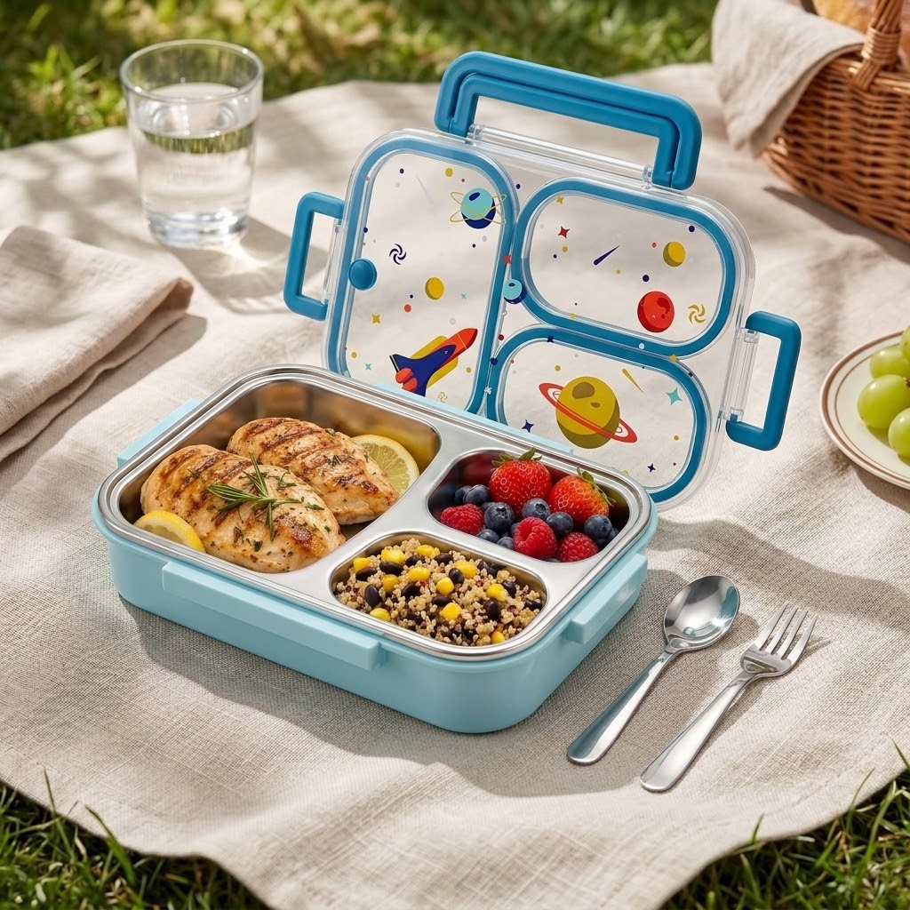 900MLのかわいい304ステンレス製仕切り付き弁当箱、子供 - Food Storage Oven Safe のレビューと価格