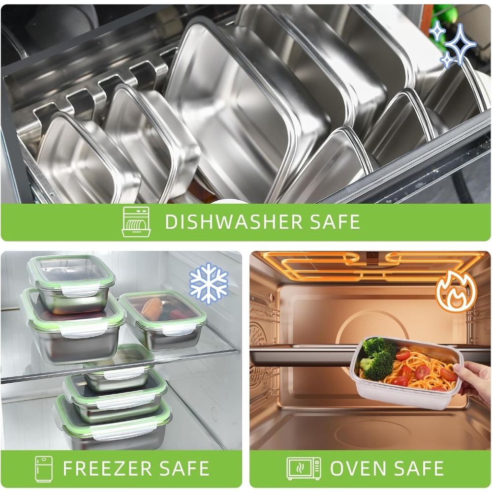 1/3ピース食品保存容器セット 食品グレード304ステンレス - Food Storage Oven Safe のレビューと価格